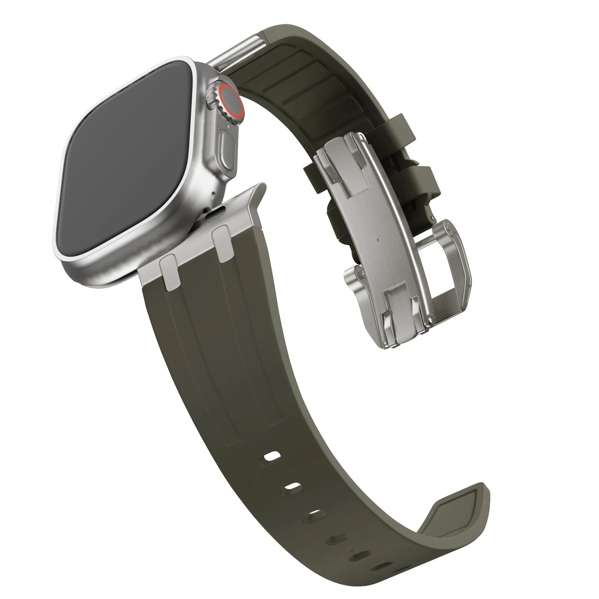 Bandz Apple Watch Silikonarmband 'Luxe Liquid' (Braun mit Titan)