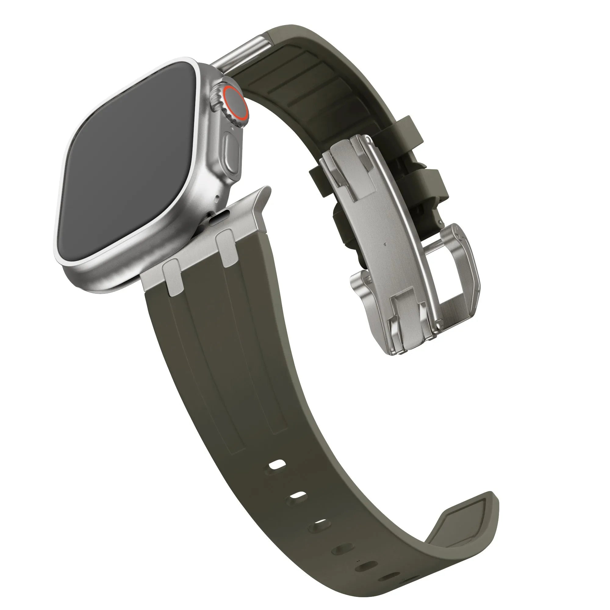 Balr. Apple Watch Ultra flüssiges Silikonarmband (Braun/Titan)