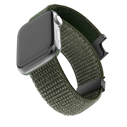 Nylon Strap 'Classic' P-Buckle, army green, on a watch, 3/4 front view