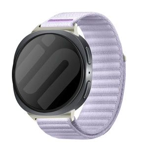 Wave Nylon Strap, light purple, on a watch, 3/4 front view