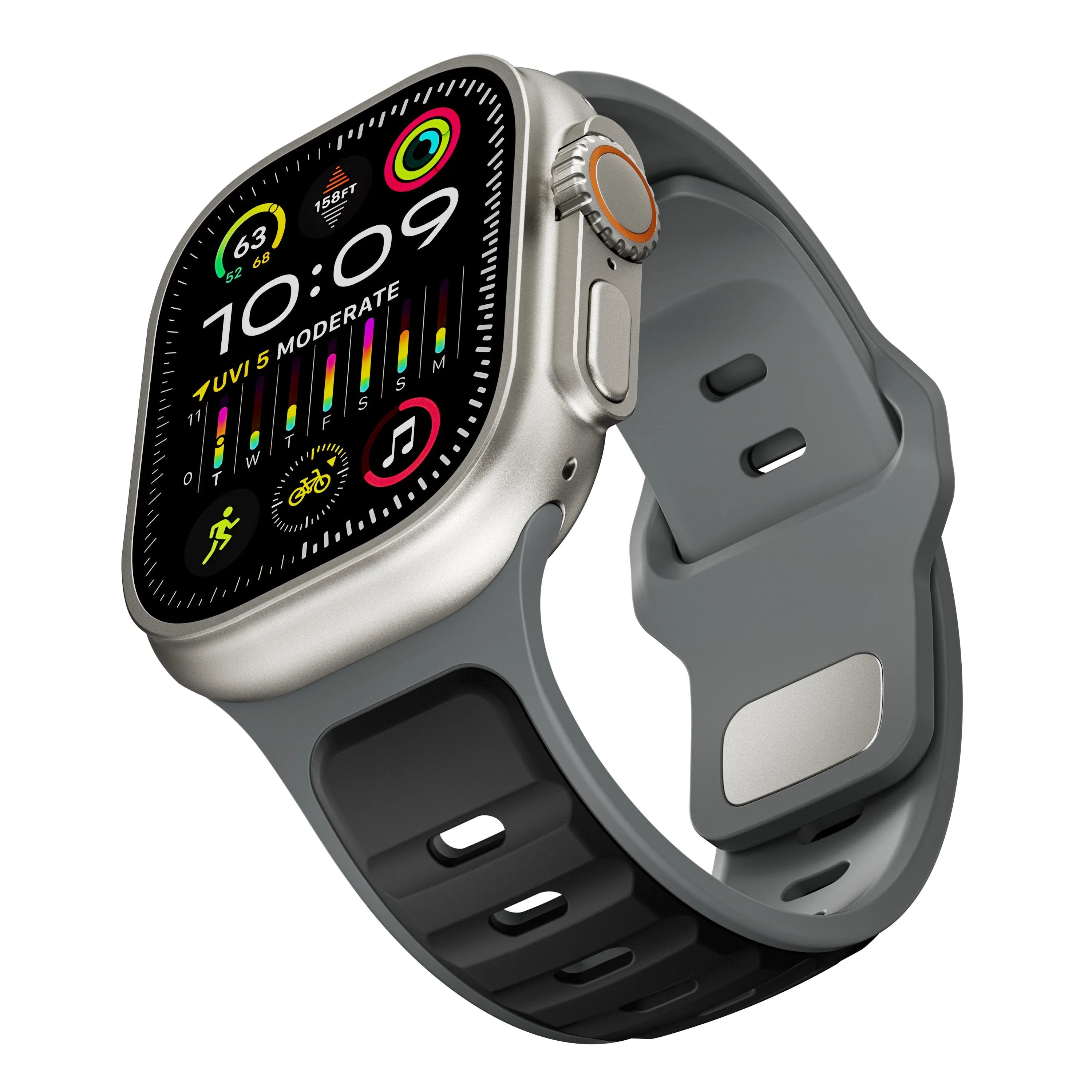 Apple Watch Premium Outdoor Silikonarmband (Schwarz/Grau)