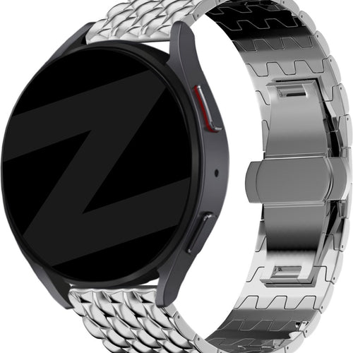Steel Strap 'Dragon', silver, on a watch, 3/4 front view