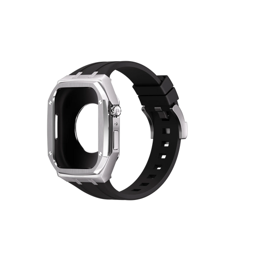 Reqior Apple Watch 45mm Metal Hülle mit integriertem Gummi-Armband (Silber)