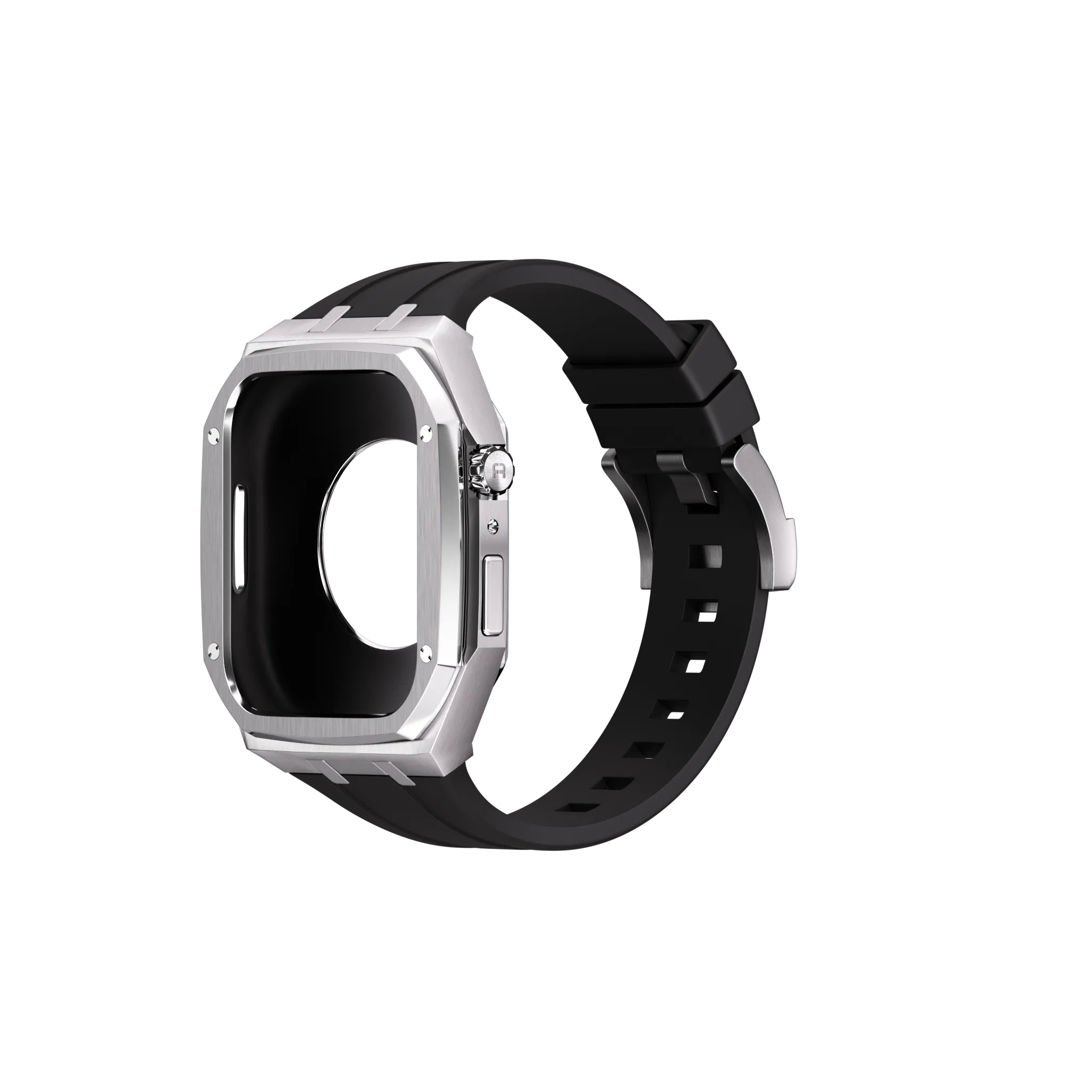 Reqior Apple Watch 45mm Metal Hülle mit integriertem Gummi-Armband (Silber)