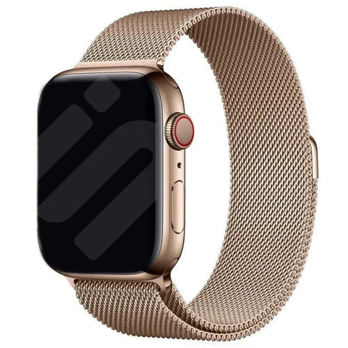 Milanese Strap, rose gold, on a watch, 3/4 front view