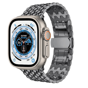 Steel Dragon Strap, black, on a watch, 3/4 front view