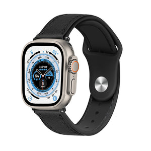Leather Hybrid Strap, black, on a watch, 3/4 front view