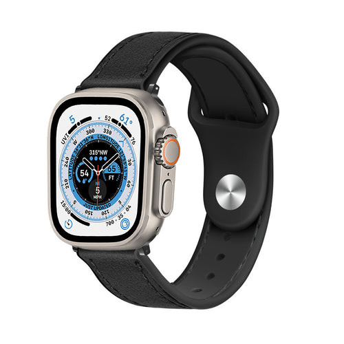 Leather Hybrid Strap, black, on a watch, 3/4 front view