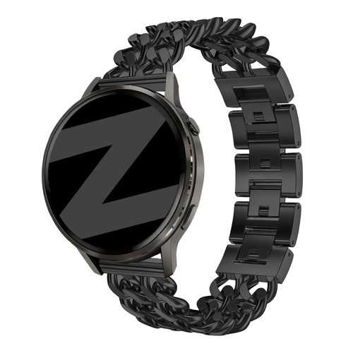 Metal Strap 'Double Chains', black, on a watch, 3/4 front view
