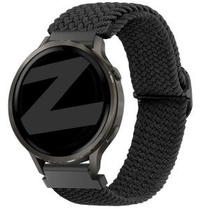 Braided Nylon Strap, black, on a watch, 3/4 front view
