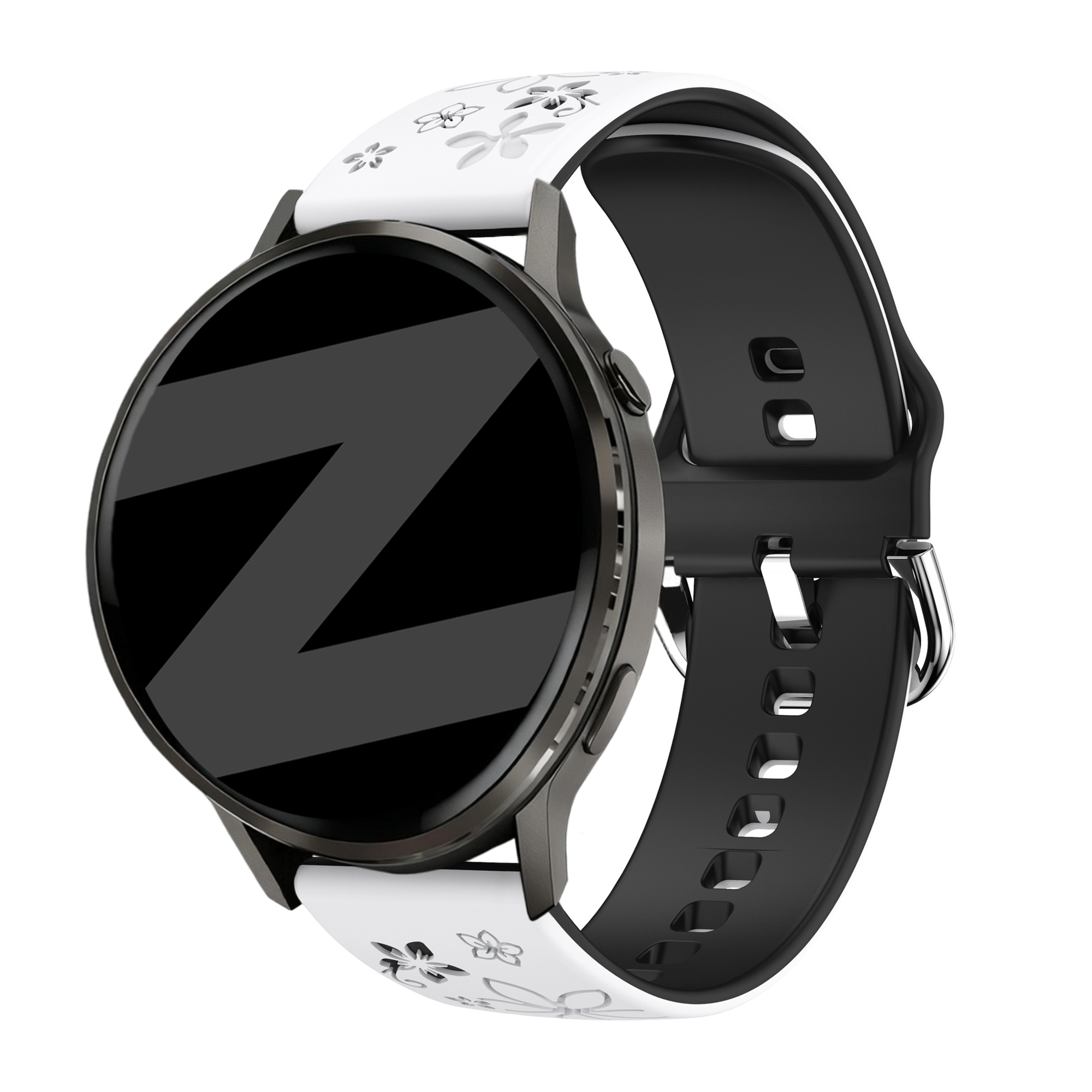 Bandz Garmin Forerunner 265s Silikonarmband 'Flowers' (Weiß/Schwarz)