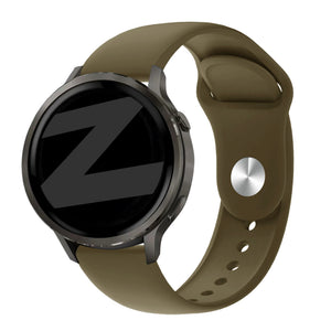 Silicone Sport Strap 'Deluxe', olive, on a watch, 3/4 front view