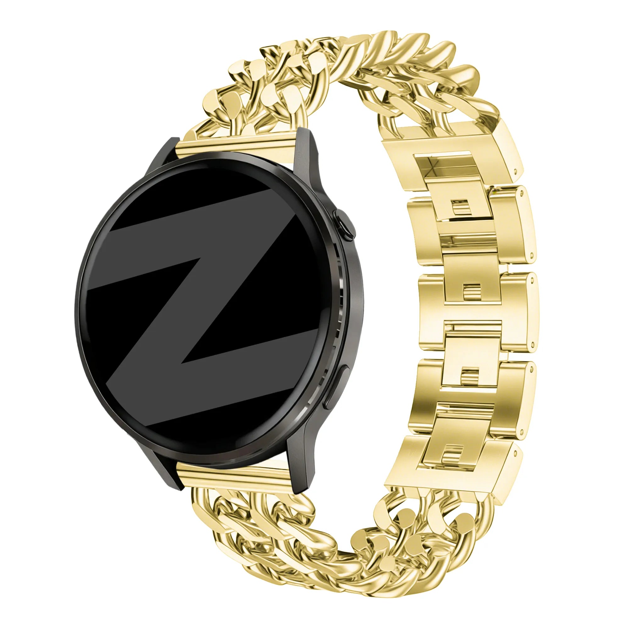 Metal Strap 'Double Chains', gold, on a watch, 3/4 front view