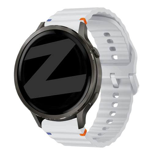 Silicone Strap 'Wave', light grey, on a watch, 3/4 front view