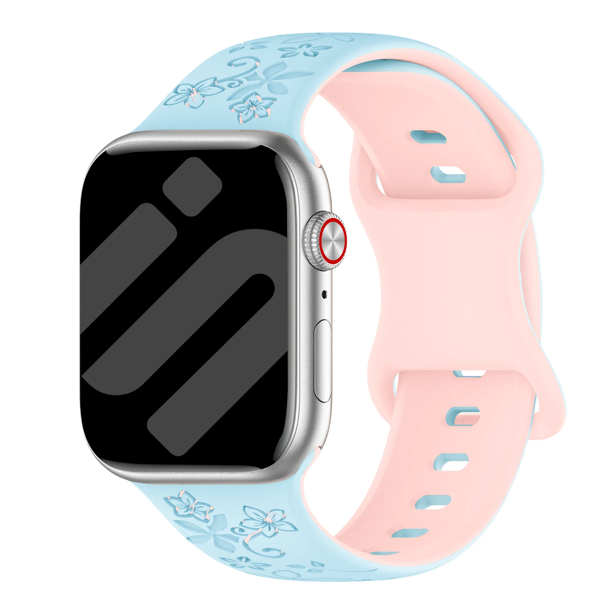 Apple Watch Flower Silikonarmband (Blau/Rosa)