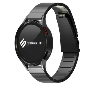 Luxury Titanium Strap, black, on a watch, 3/4 front view