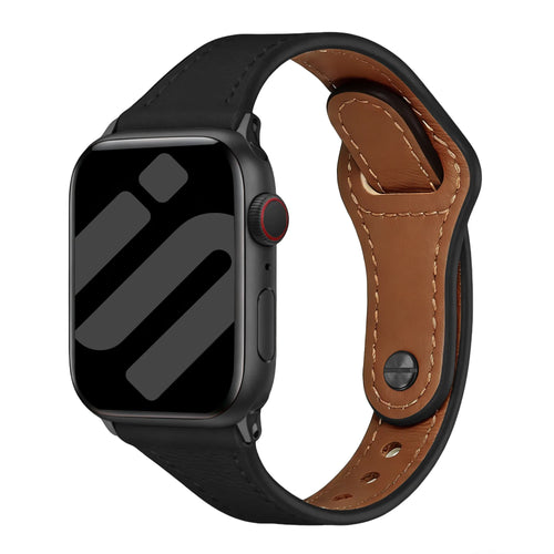 Apple Watch Lederarmband mit Druckknopfverschluss (Schwarz)