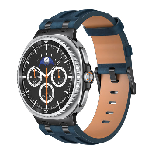 Samsung Galaxy Watch 8 Classic Solides Lederarmband (Dunkelblau)
