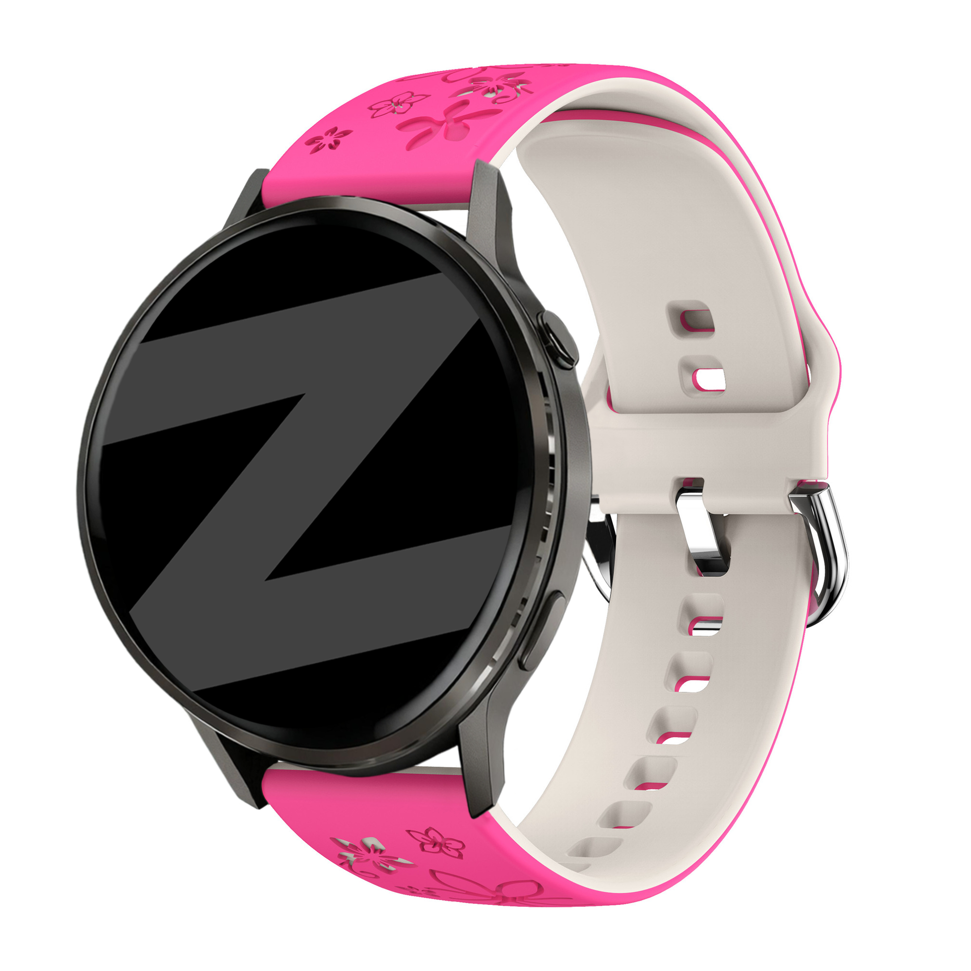 Bandz Garmin Forerunner 265s Silikonarmband 'Flowers' (Knalliges Rosa/Polarstern)