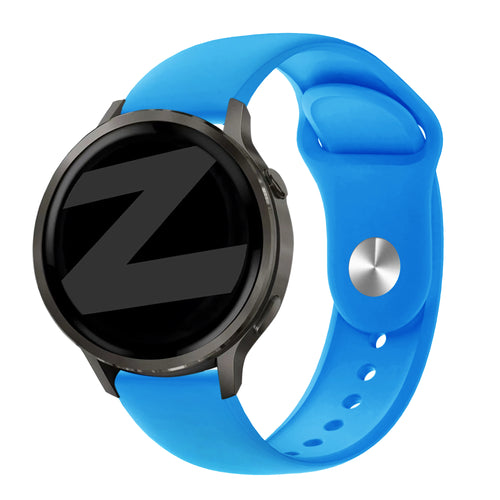 Silicone Sport Strap 'Deluxe', light blue, on a watch, 3/4 front view