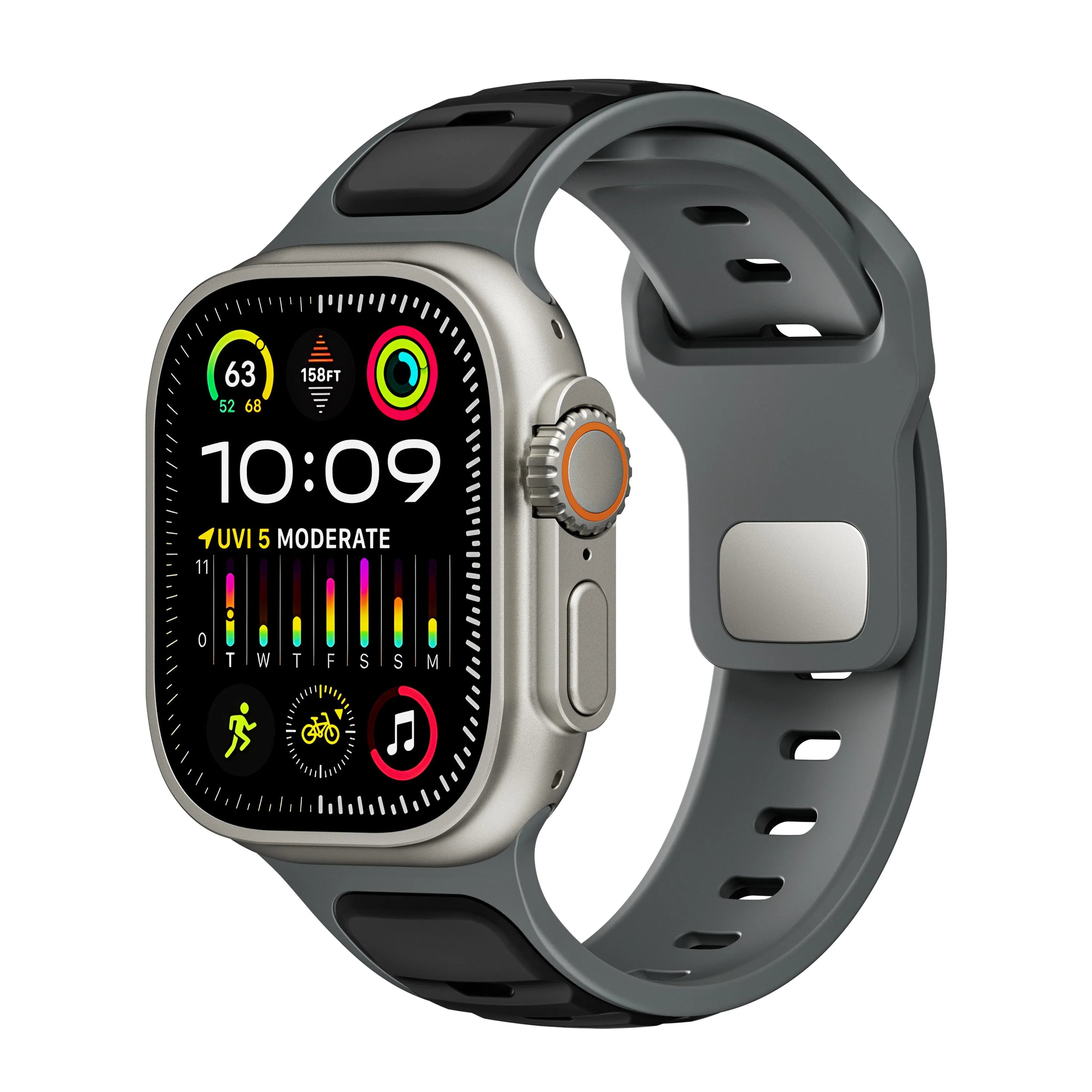 Apple Watch Premium Outdoor Silikonarmband (Schwarz/Grau)
