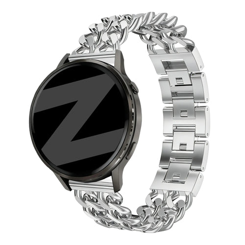 Metal Strap 'Double Chains', silver, on a watch, 3/4 front view