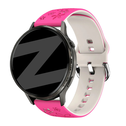 Bandz Garmin Vivoactive 5 Silikonarmband 'Flowers' (Knalliges Rosa/Polarstern)