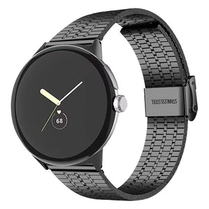 Fine Steel Strap, black, on a watch, 3/4 front view