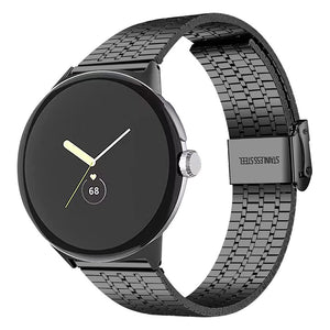 Fine Steel Strap, black, on a watch, 3/4 front view