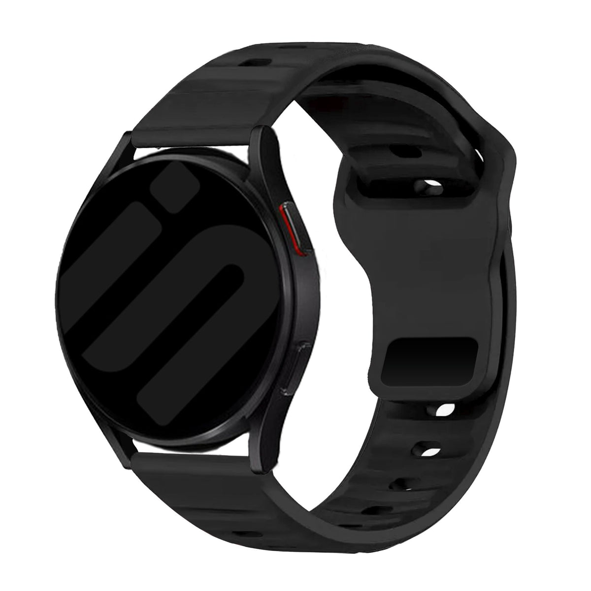 Outdoor Silicone Strap, black, on a watch, 3/4 front view