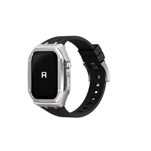 Reqior Apple Watch 45mm Metal Hülle mit integriertem Gummi-Armband (Silber)