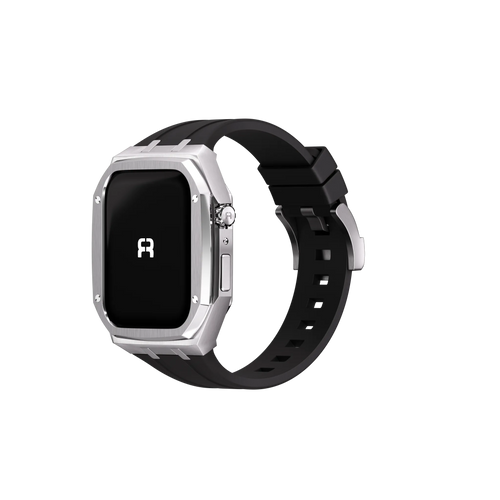 Reqior Apple Watch 45mm Metal Hülle mit integriertem Gummi-Armband (Silber)
