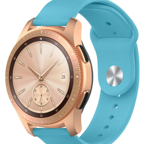 Silicone Sport Strap, light blue, on a watch, 3/4 front view