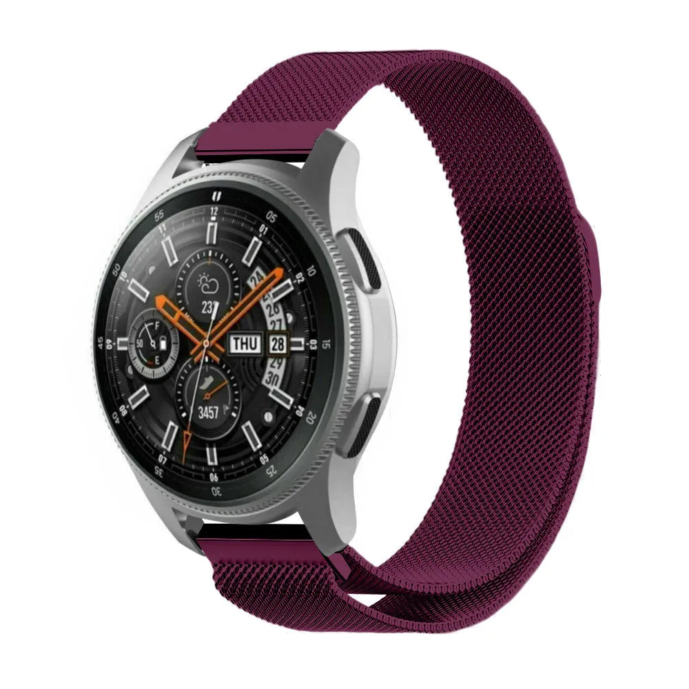 Milanese Strap, purple, on a watch, 3/4 front view