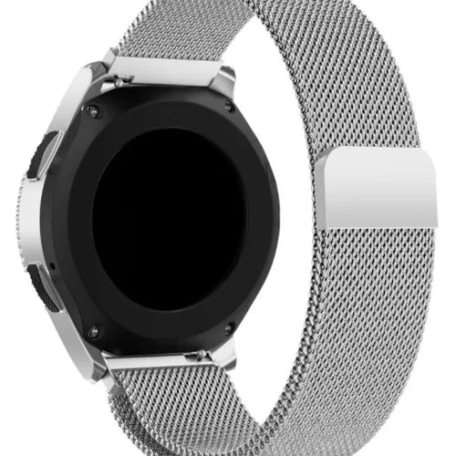 Milanese Strap, silver, on a watch, 3/4 front view