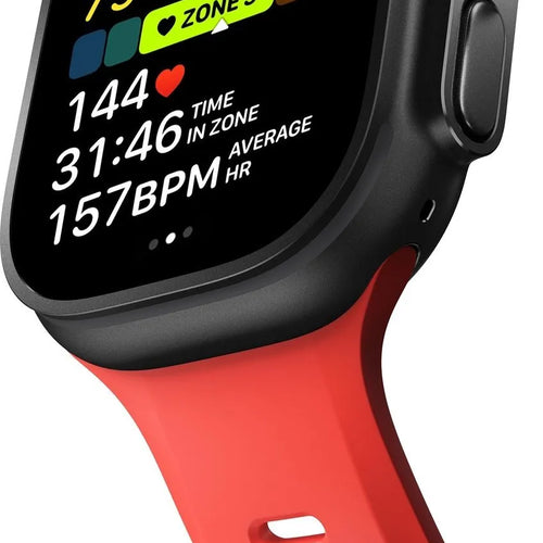 Silicone Strap 'Tempo', coral, on a watch, 3/4 front view