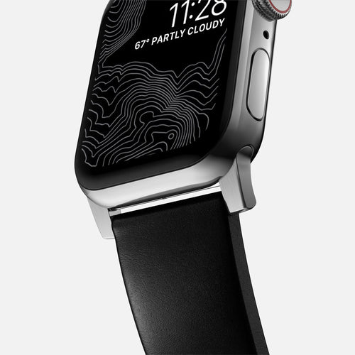 Nomad Modern Apple Watch Lederarmband (Schwarz/Silber)