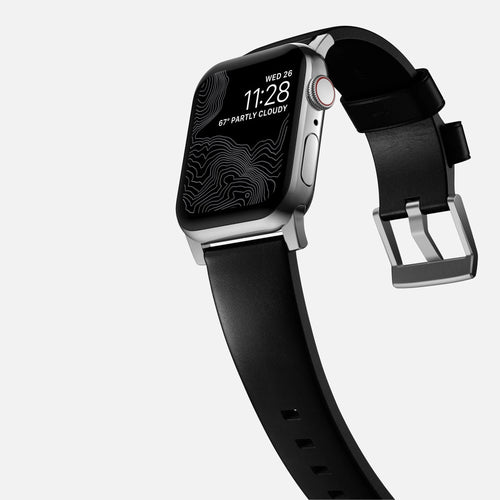 Nomad Modern Apple Watch Lederarmband (Schwarz/Silber)