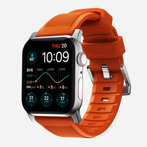 Rugged Silicone Strap, on a watch, 3/4 front view
