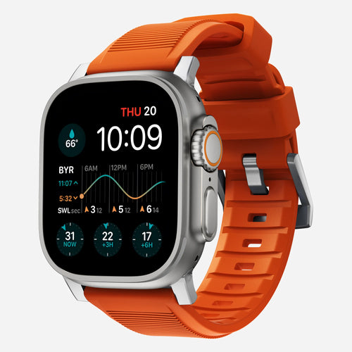 Rugged Silicone Strap, on a watch, 3/4 front view