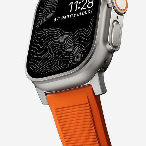 Rugged Silicone Strap, on a watch, 3/4 front view