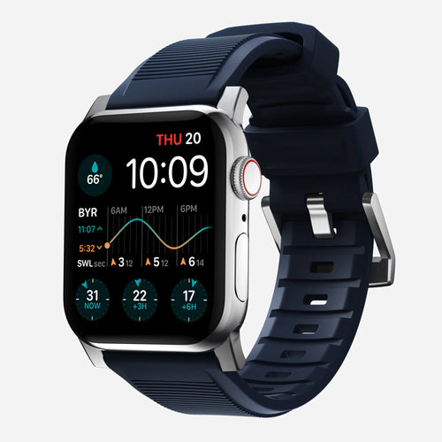 Nomad Rugged Apple Watch Silikonarmband Silber/Atlantikblau)