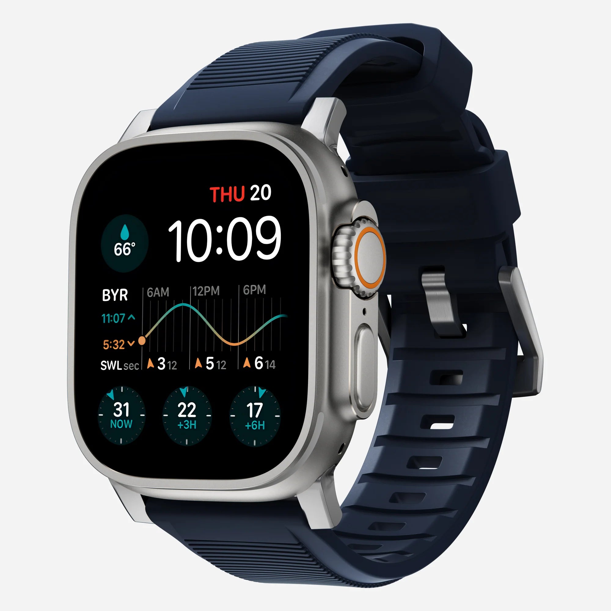 Nomad Rugged Apple Watch Silikonarmband Silber/Atlantikblau)
