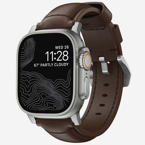 Traditional Leather Strap, on a watch, 3/4 front view