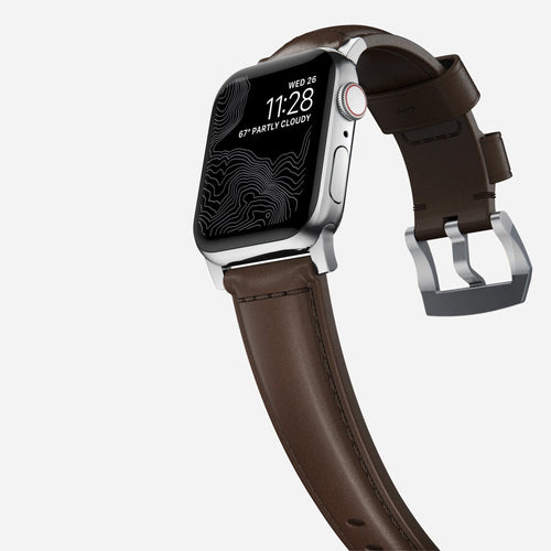Traditional Leather Strap, on a watch, 3/4 front view