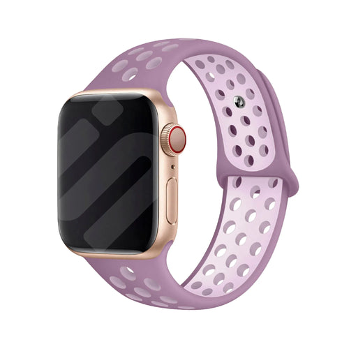 Silicone Sport Strap, lilac, on a watch, 3/4 front view