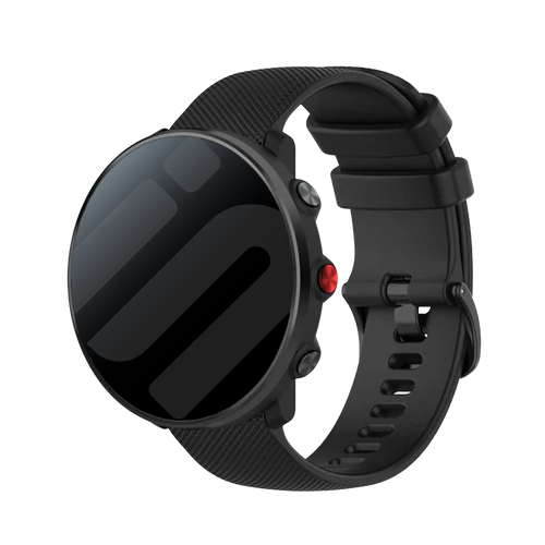 Premium Silicone Strap, black, on a watch, 3/4 front view