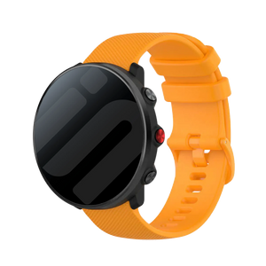 Premium Silicone Strap, orange, on a watch, 3/4 front view