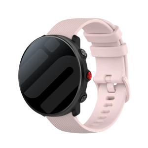 Premium Silicone Strap, pink, on a watch, 3/4 front view