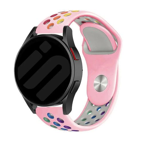 Silicone Sport Strap, pink/colourful, on a watch, 3/4 front view